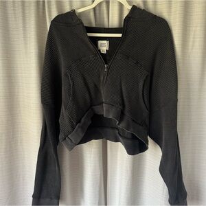 BDG Waffle Knit Cropped Zip Hoodie
